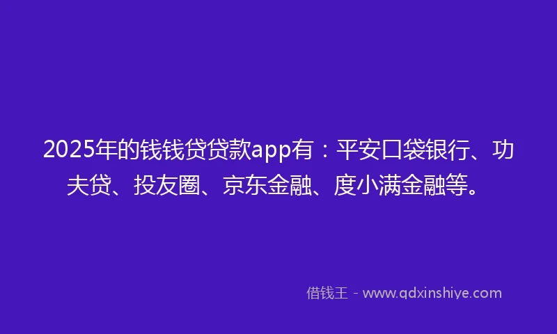 2025年的钱钱贷贷款app有：平安口袋银行、功夫贷、投友圈、京东金融、度小满金融等。