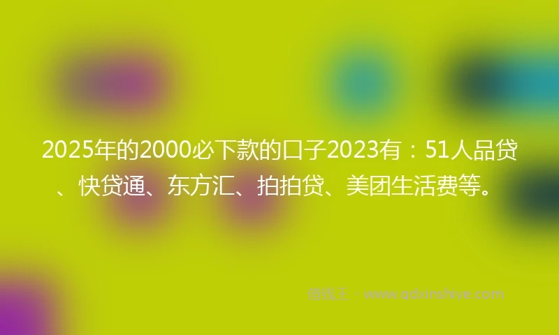 2025年的2000必下款的口子2023有：51人品贷、快贷通、东方汇、拍拍贷、美团生活费等。