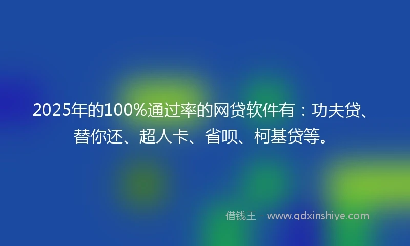 2025年的100%通过率的网贷软件有：功夫贷、替你还、超人卡、省呗、柯基贷等。