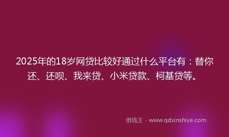 2025年的18岁网贷比较好通过什么平台有：替你还、还呗、我来贷、小米贷款、柯基贷等。