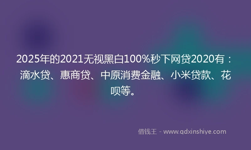 2025年的2021无视黑白100%秒下网贷2020有：滴水贷、惠商贷、中原消费金融、小米贷款、花呗等。