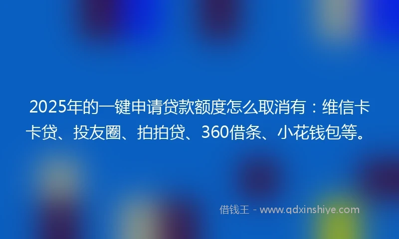 2025年的一键申请贷款额度怎么取消有：维信卡卡贷、投友圈、拍拍贷、360借条、小花钱包等。