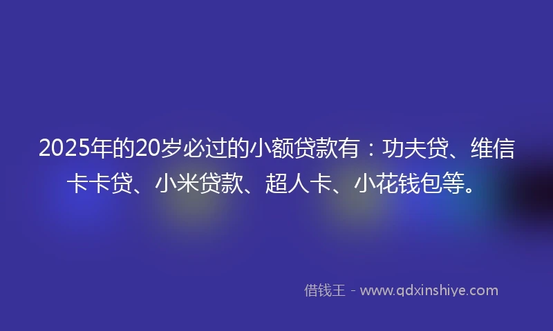 2025年的20岁必过的小额贷款有：功夫贷、维信卡卡贷、小米贷款、超人卡、小花钱包等。
