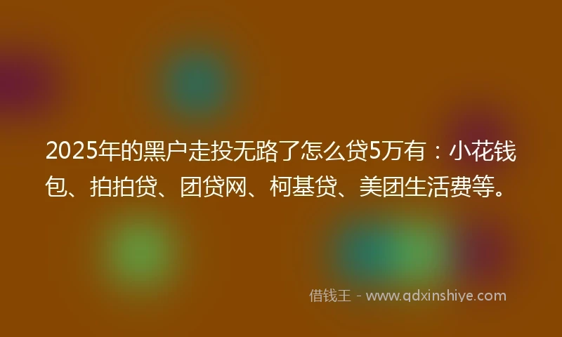 2025年的黑户走投无路了怎么贷5万有：小花钱包、拍拍贷、团贷网、柯基贷、美团生活费等。