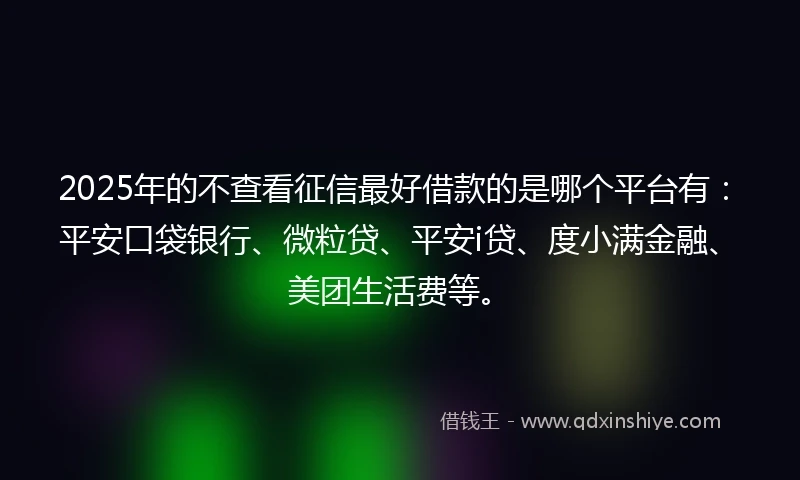 2025年的不查看征信最好借款的是哪个平台有：平安口袋银行、微粒贷、平安i贷、度小满金融、美团生活费等。