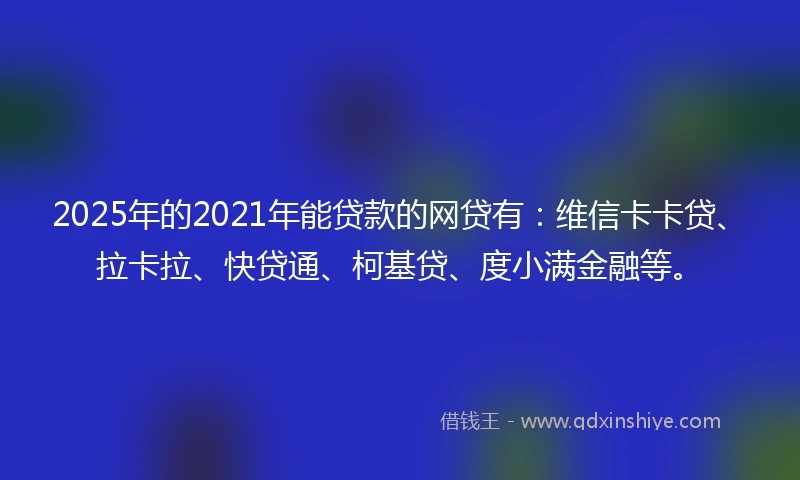 2025年的2021年能贷款的网贷有：维信卡卡贷、拉卡拉、快贷通、柯基贷、度小满金融等。