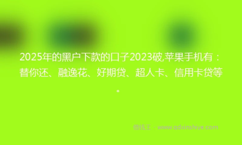 2025年的黑户下款的口子2023破,苹果手机有：替你还、融逸花、好期贷、超人卡、信用卡贷等。