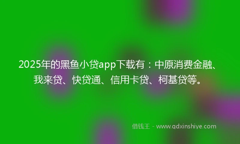 2025年的黑鱼小贷app下载有：中原消费金融、我来贷、快贷通、信用卡贷、柯基贷等。