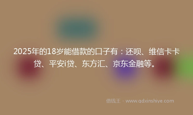 2025年的18岁能借款的口子有：还呗、维信卡卡贷、平安i贷、东方汇、京东金融等。