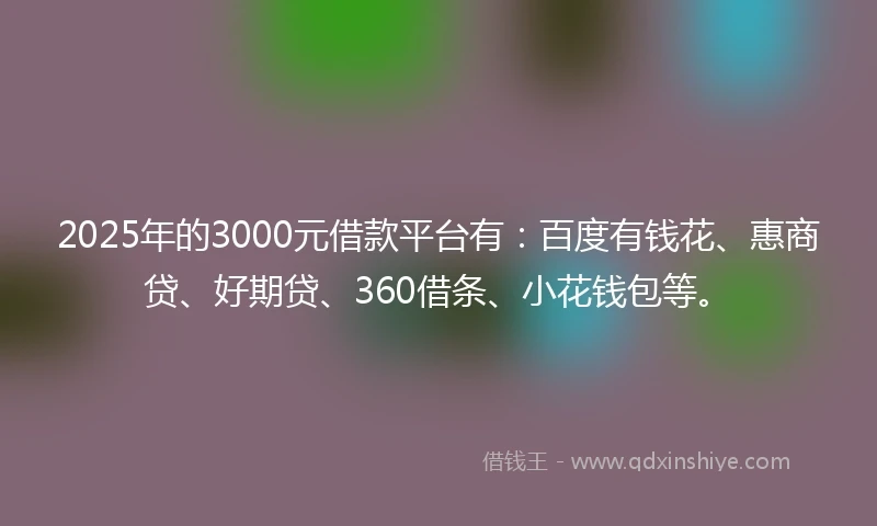 2025年的3000元借款平台有：百度有钱花、惠商贷、好期贷、360借条、小花钱包等。