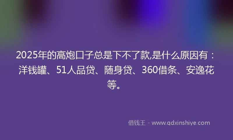 2025年的高炮口子总是下不了款,是什么原因有：洋钱罐、51人品贷、随身贷、360借条、安逸花等。