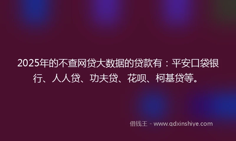 2025年的不查网贷大数据的贷款有：平安口袋银行、人人贷、功夫贷、花呗、柯基贷等。