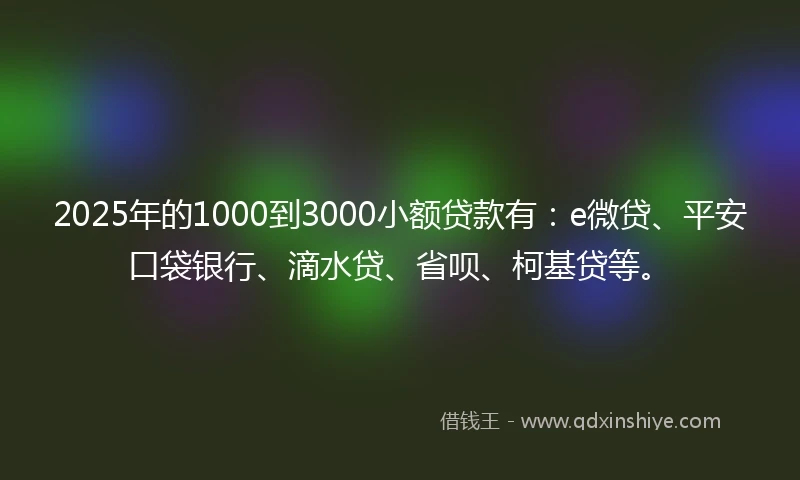 2025年的1000到3000小额贷款有：e微贷、平安口袋银行、滴水贷、省呗、柯基贷等。