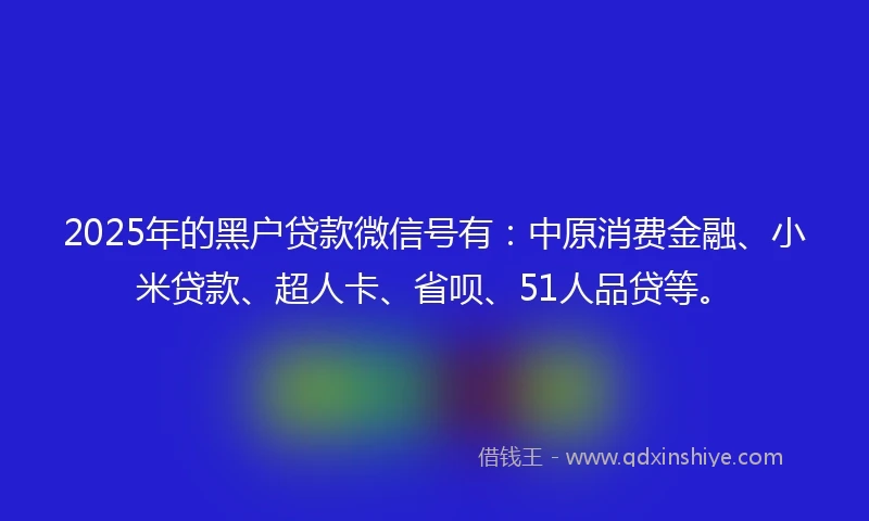 2025年的黑户贷款微信号有：中原消费金融、小米贷款、超人卡、省呗、51人品贷等。
