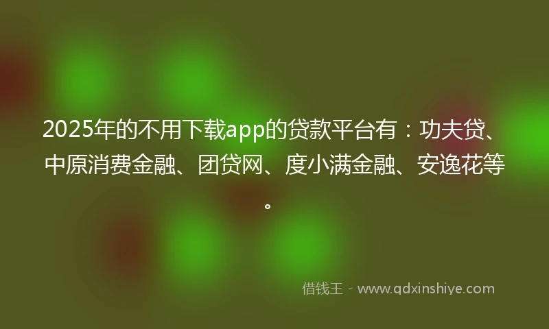 2025年的不用下载app的贷款平台有：功夫贷、中原消费金融、团贷网、度小满金融、安逸花等。