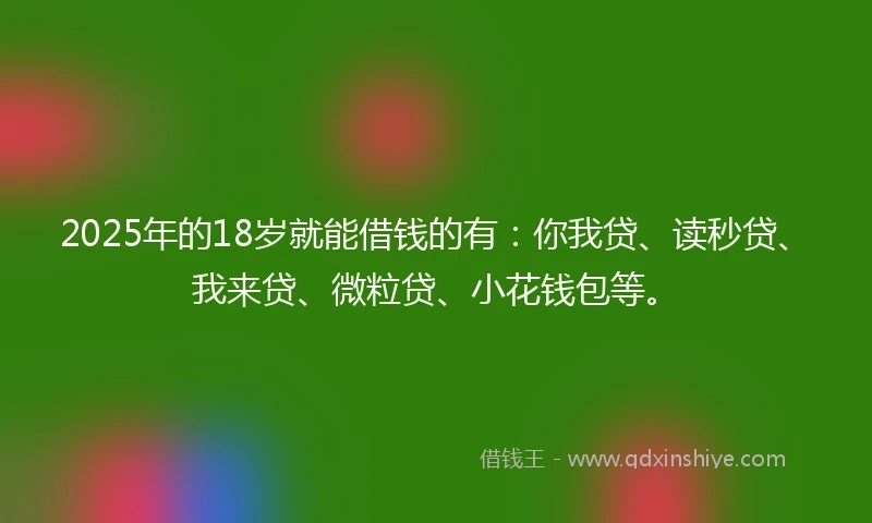 2025年的18岁就能借钱的有：你我贷、读秒贷、我来贷、微粒贷、小花钱包等。