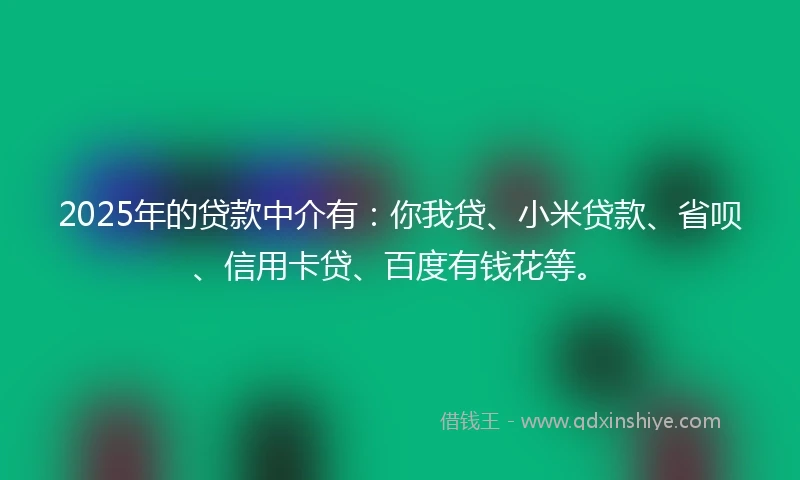 2025年的贷款中介有：你我贷、小米贷款、省呗、信用卡贷、百度有钱花等。