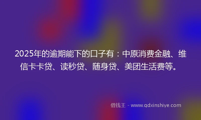 2025年的逾期能下的口子有：中原消费金融、维信卡卡贷、读秒贷、随身贷、美团生活费等。