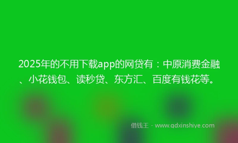 2025年的不用下载app的网贷有：中原消费金融、小花钱包、读秒贷、东方汇、百度有钱花等。