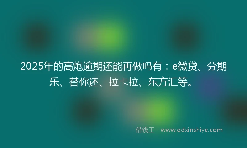 2025年的高炮逾期还能再做吗有：e微贷、分期乐、替你还、拉卡拉、东方汇等。