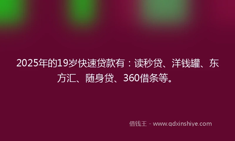 2025年的19岁快速贷款有：读秒贷、洋钱罐、东方汇、随身贷、360借条等。