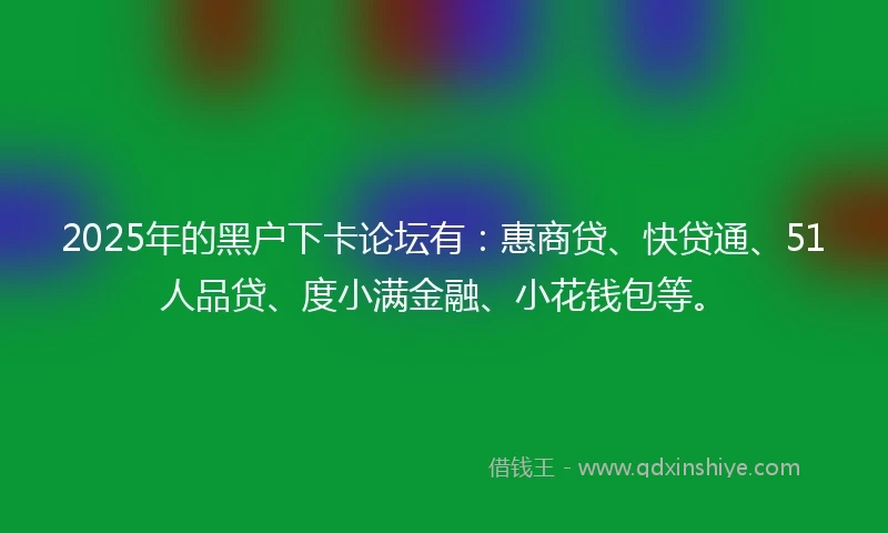 2025年的黑户下卡论坛有：惠商贷、快贷通、51人品贷、度小满金融、小花钱包等。
