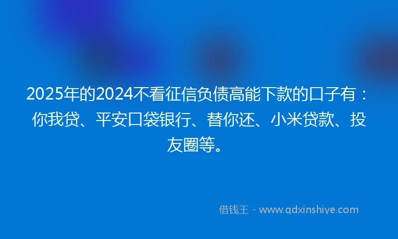 2025年的2024不看征信负债高能下款的口子有：你我贷、平安口袋银行、替你还、小米贷款、投友圈等。