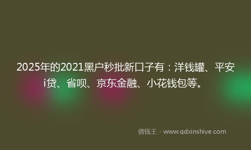 2025年的2021黑户秒批新口子有：洋钱罐、平安i贷、省呗、京东金融、小花钱包等。
