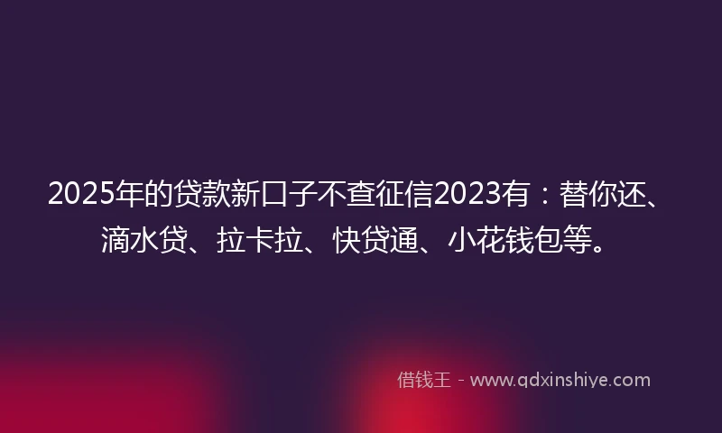 2025年的贷款新口子不查征信2023有：替你还、滴水贷、拉卡拉、快贷通、小花钱包等。