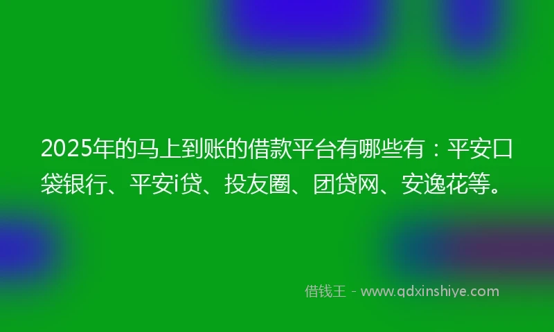 2025年的马上到账的借款平台有哪些有：平安口袋银行、平安i贷、投友圈、团贷网、安逸花等。