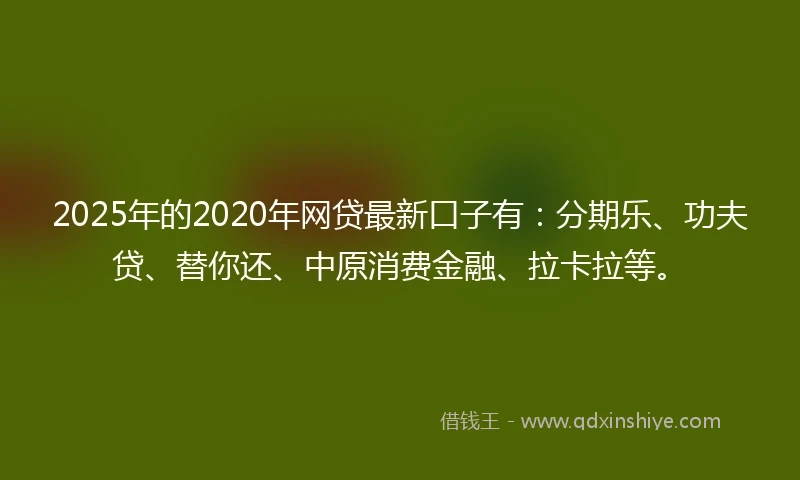 2025年的2020年网贷最新口子有：分期乐、功夫贷、替你还、中原消费金融、拉卡拉等。