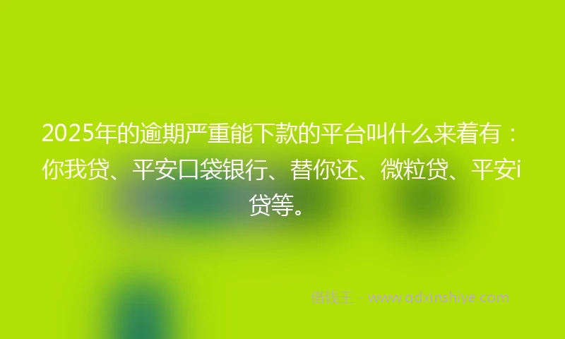 2025年的逾期严重能下款的平台叫什么来着有：你我贷、平安口袋银行、替你还、微粒贷、平安i贷等。
