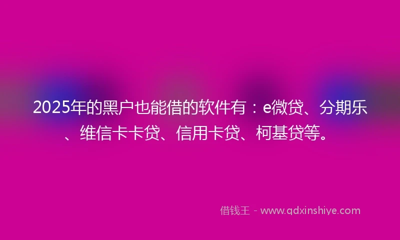 2025年的黑户也能借的软件有：e微贷、分期乐、维信卡卡贷、信用卡贷、柯基贷等。
