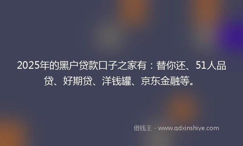2025年的黑户贷款口子之家有：替你还、51人品贷、好期贷、洋钱罐、京东金融等。