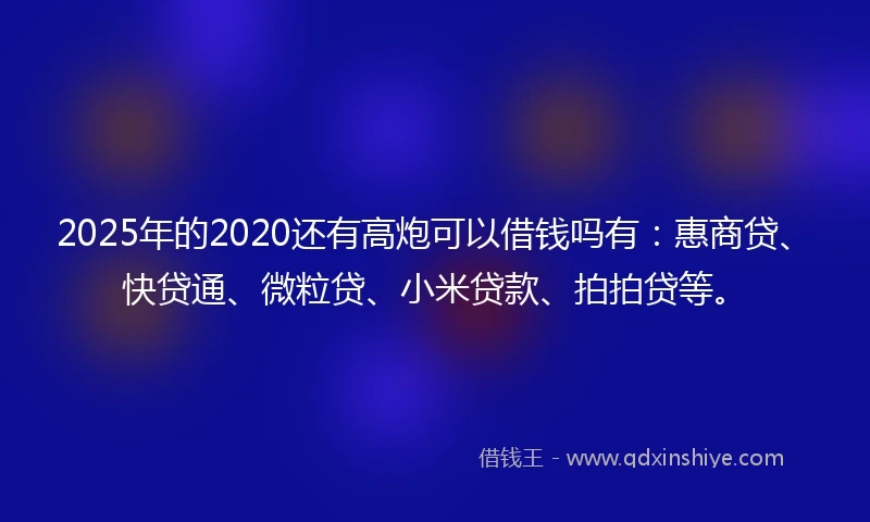 2025年的2020还有高炮可以借钱吗有：惠商贷、快贷通、微粒贷、小米贷款、拍拍贷等。