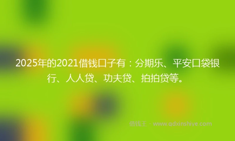 2025年的2021借钱口子有：分期乐、平安口袋银行、人人贷、功夫贷、拍拍贷等。