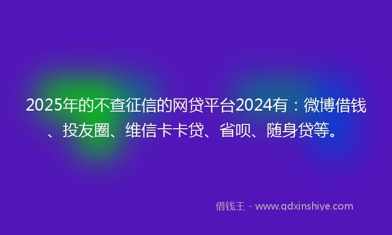 2025年的不查征信的网贷平台2024有：微博借钱、投友圈、维信卡卡贷、省呗、随身贷等。