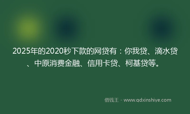 2025年的2020秒下款的网贷有：你我贷、滴水贷、中原消费金融、信用卡贷、柯基贷等。