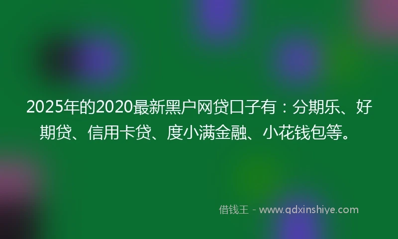 2025年的2020最新黑户网贷口子有：分期乐、好期贷、信用卡贷、度小满金融、小花钱包等。