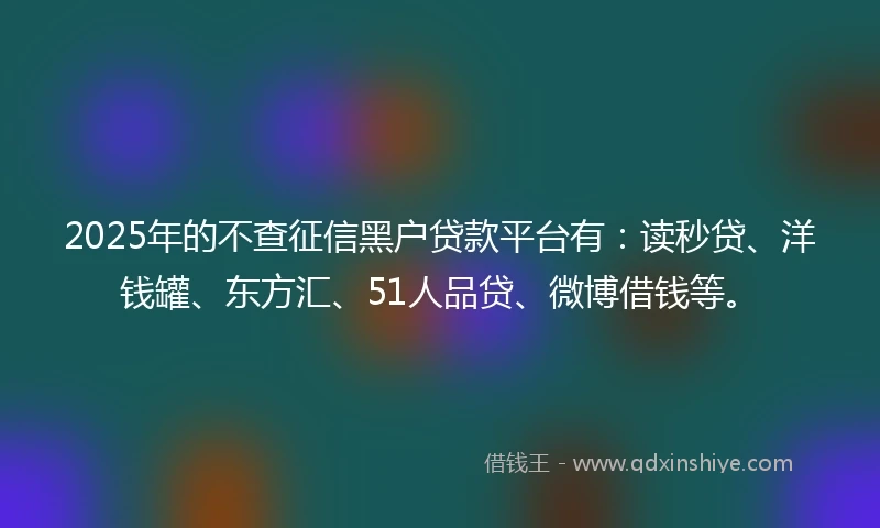 2025年的不查征信黑户贷款平台有：读秒贷、洋钱罐、东方汇、51人品贷、微博借钱等。