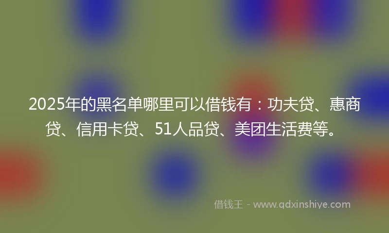 2025年的黑名单哪里可以借钱有：功夫贷、惠商贷、信用卡贷、51人品贷、美团生活费等。
