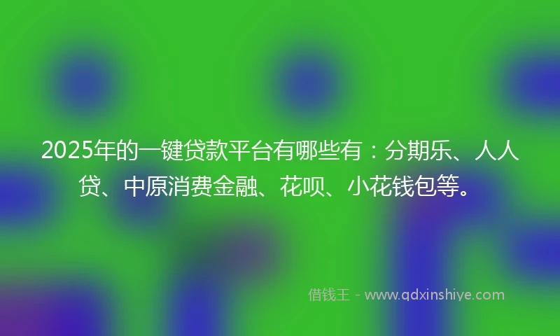 2025年的一键贷款平台有哪些有：分期乐、人人贷、中原消费金融、花呗、小花钱包等。