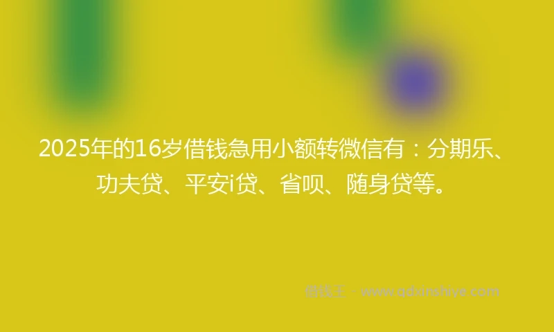 2025年的16岁借钱急用小额转微信有：分期乐、功夫贷、平安i贷、省呗、随身贷等。