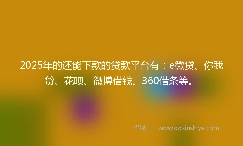 2025年的还能下款的贷款平台有：e微贷、你我贷、花呗、微博借钱、360借条等。