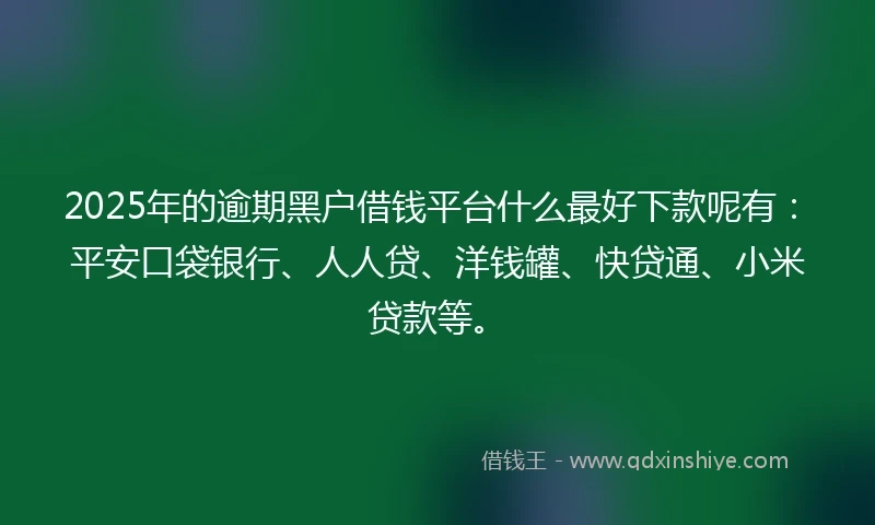 2025年的逾期黑户借钱平台什么最好下款呢有：平安口袋银行、人人贷、洋钱罐、快贷通、小米贷款等。