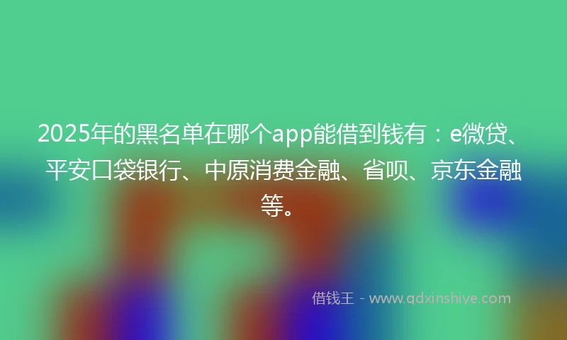 2025年的黑名单在哪个app能借到钱有：e微贷、平安口袋银行、中原消费金融、省呗、京东金融等。
