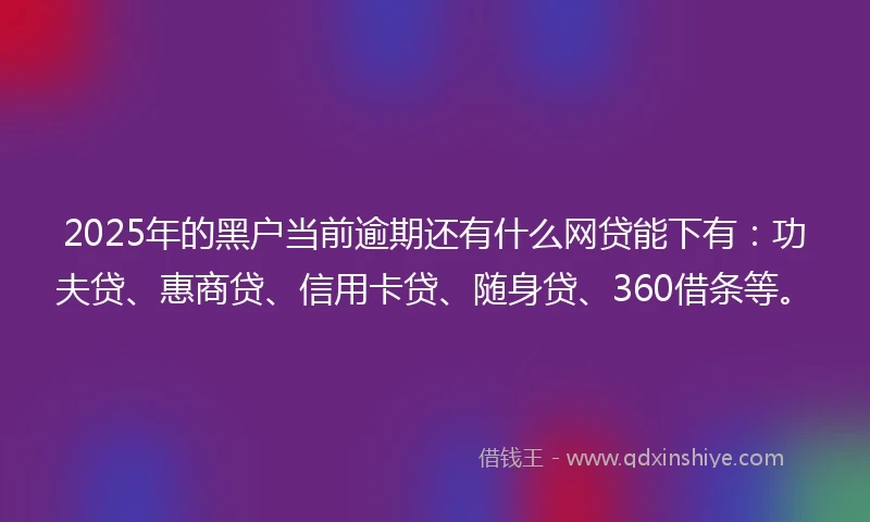 2025年的黑户当前逾期还有什么网贷能下有：功夫贷、惠商贷、信用卡贷、随身贷、360借条等。