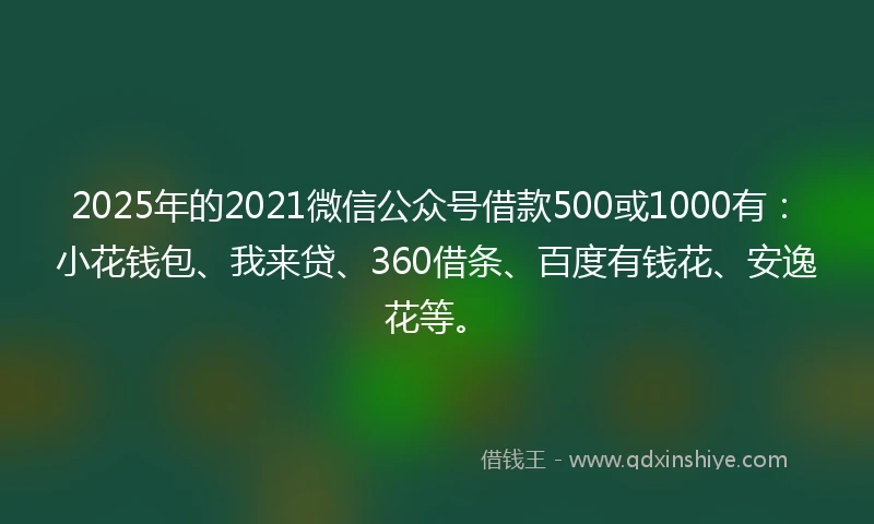 2025年的2021微信公众号借款500或1000有：小花钱包、我来贷、360借条、百度有钱花、安逸花等。