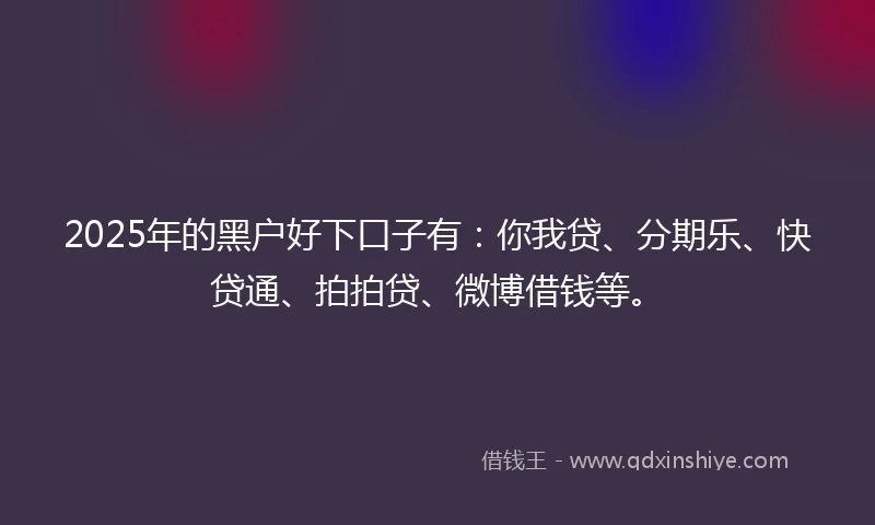 2025年的黑户好下口子有：你我贷、分期乐、快贷通、拍拍贷、微博借钱等。
