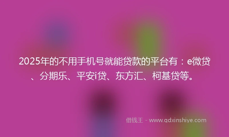 2025年的不用手机号就能贷款的平台有：e微贷、分期乐、平安i贷、东方汇、柯基贷等。